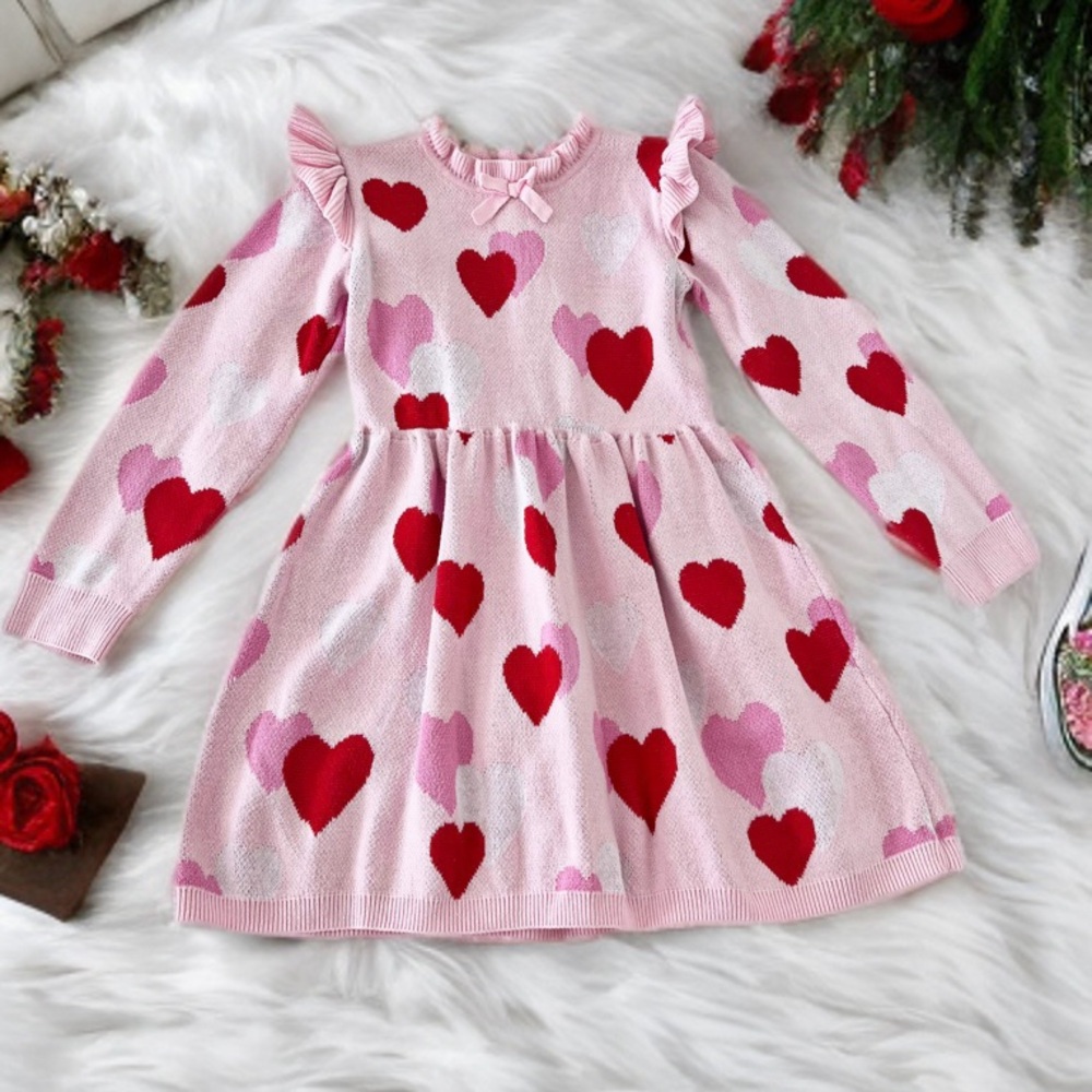 BEAUTIFUL Janie & Jack Kids Knit Pink Heart Sweater Dress | Girls 4T